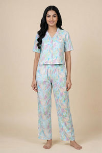 Zivame Woven Loungewear Set - Ice Water — thumbnail 3